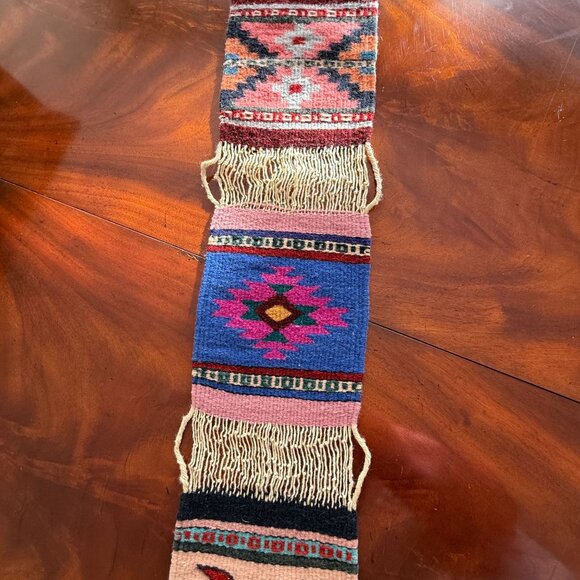 Zapotec 7 Panel Table Runner Mexican 79 "x 7"  Wool Hand Woven Folk Art Fringe - Picture 14 of 16